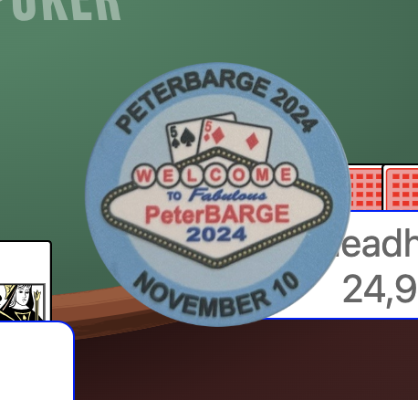 A close-up of the magnified Fabulous PeterBarge button